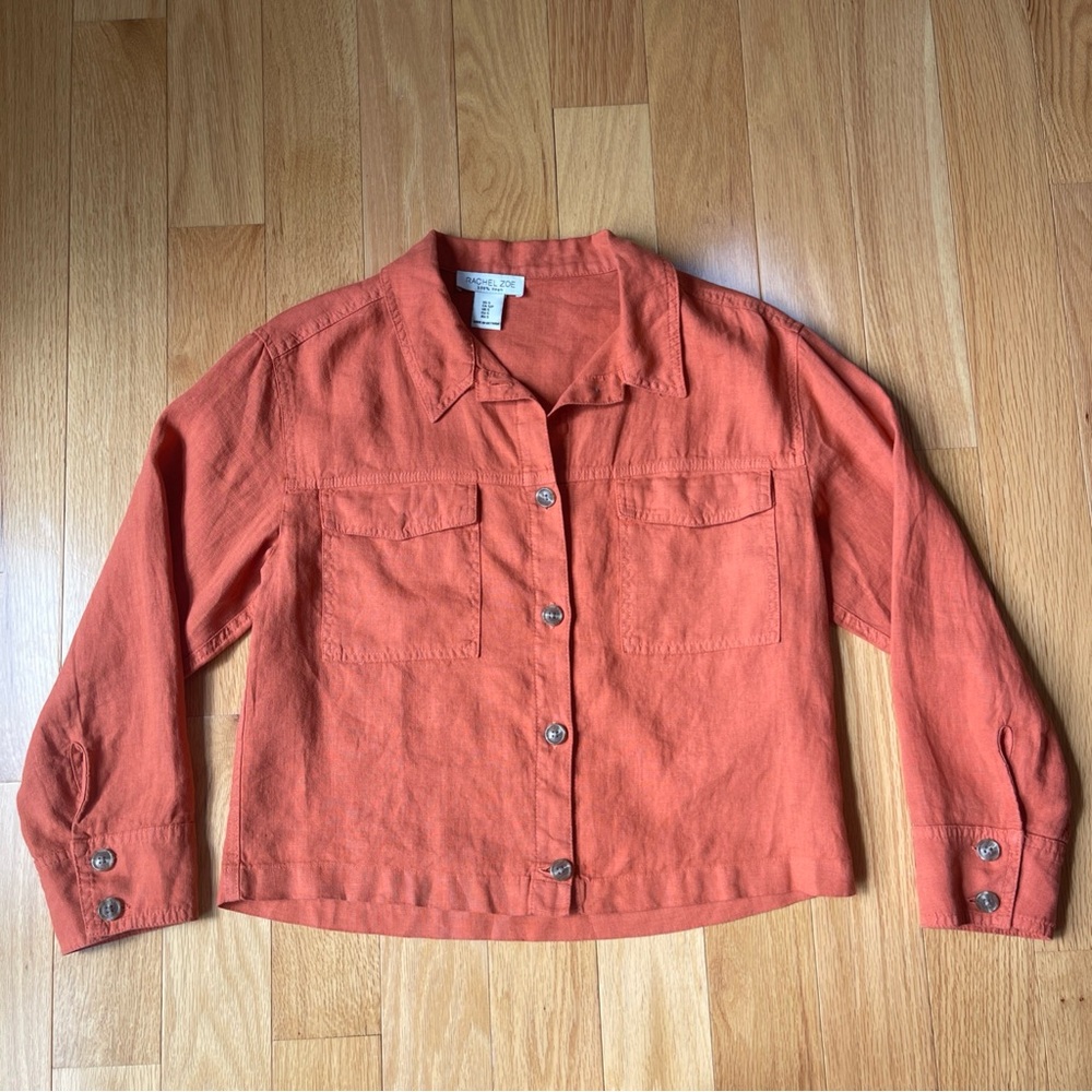 100% linen button up shirt shacket orange
